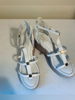 Franco Sarto White Strappy Espadrille Wedge Sandals Size 9